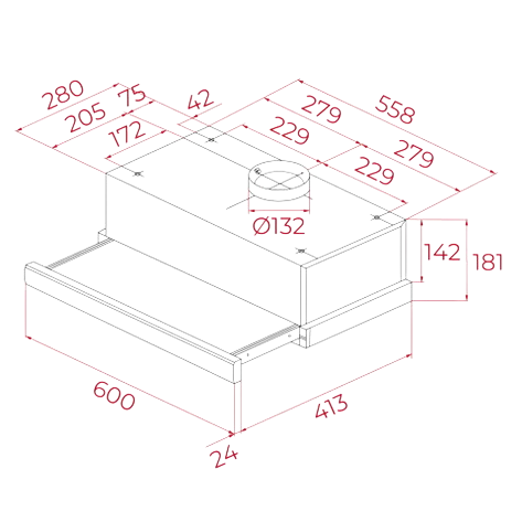 TNL6401-TL6310-Drawing-Photoroom Campana Teka Frente Extraíble 1 Motor TL 6310 Negra - Imagen 7