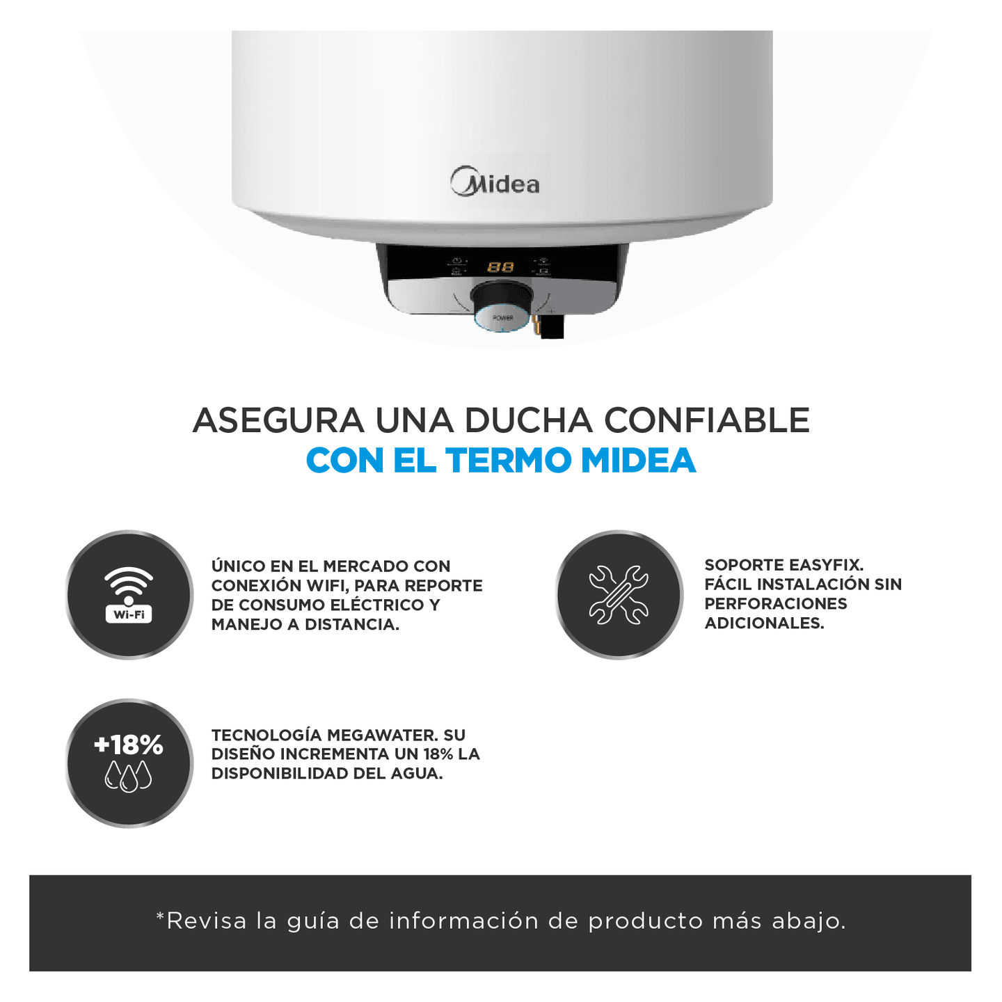 image (2) Termo Eléctrico Midea 120 litros WiFi con Mega Water - Imagen 3